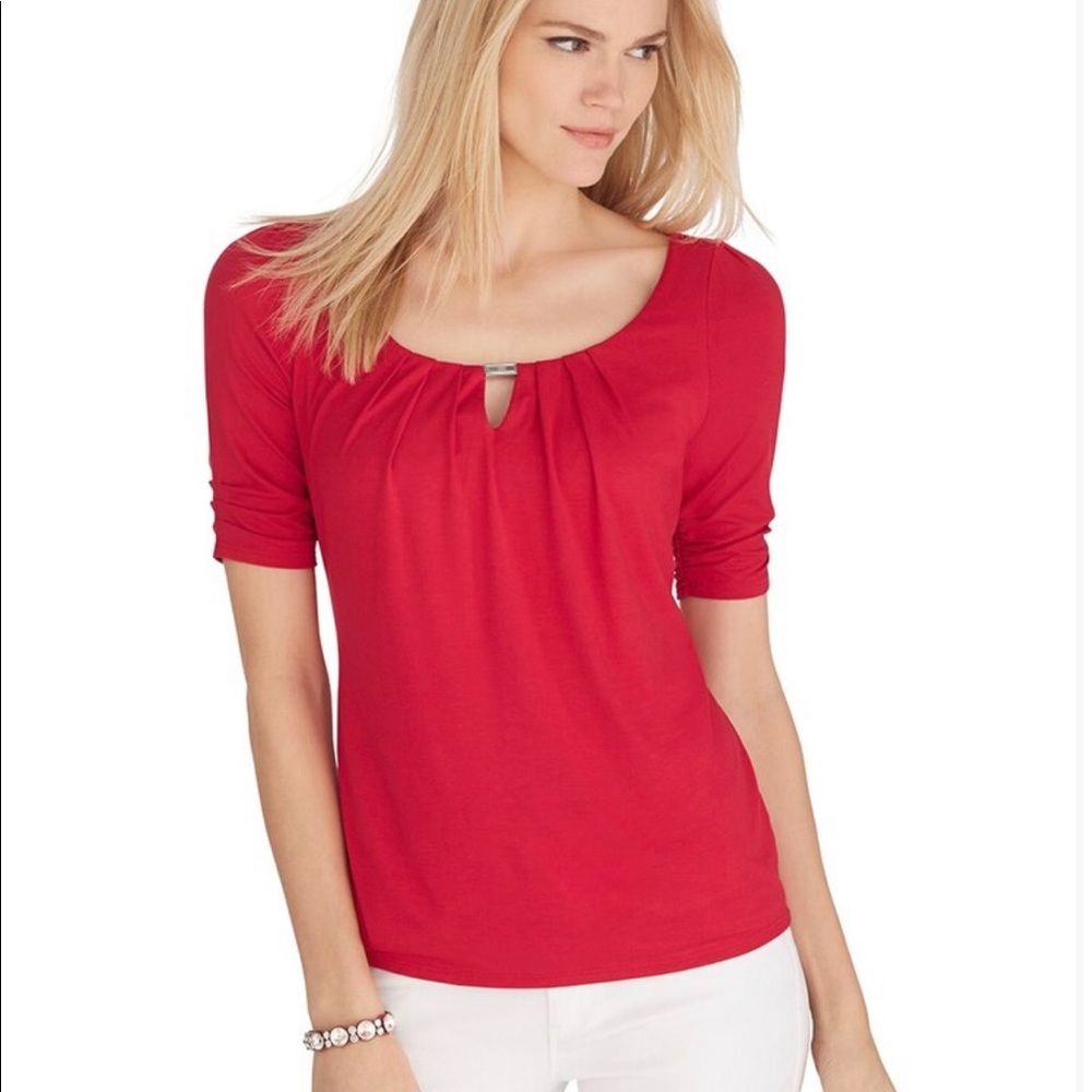 WHBM Pleated Neck Keyhole Tee